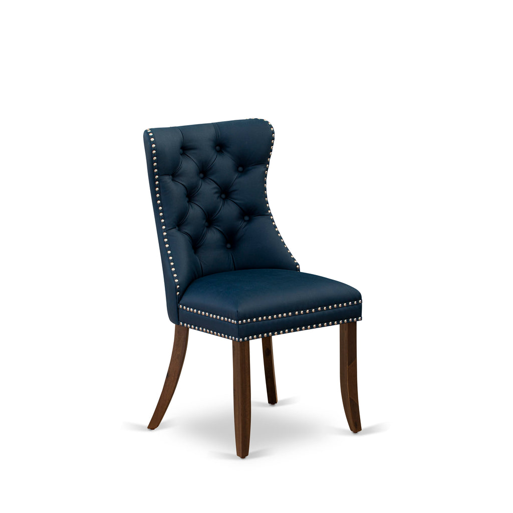 Luxe by East West Furniture I2DA5-50N-29 5-Piece mid-century kitchen set with Faux Leather 4 Navy Blue kitchen chairs, Button-Tufted Backs, and a 54"Round Table in Antique Walnut Finish.