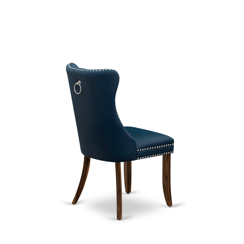 Luxe by East West Furniture F3DA5-50N-29 5-Pc Dining Table Set Include a Round Dining Table and 4 Navy Blue Faux Leather Dining Chairs with Button-Tufted Back, Antique Walnut