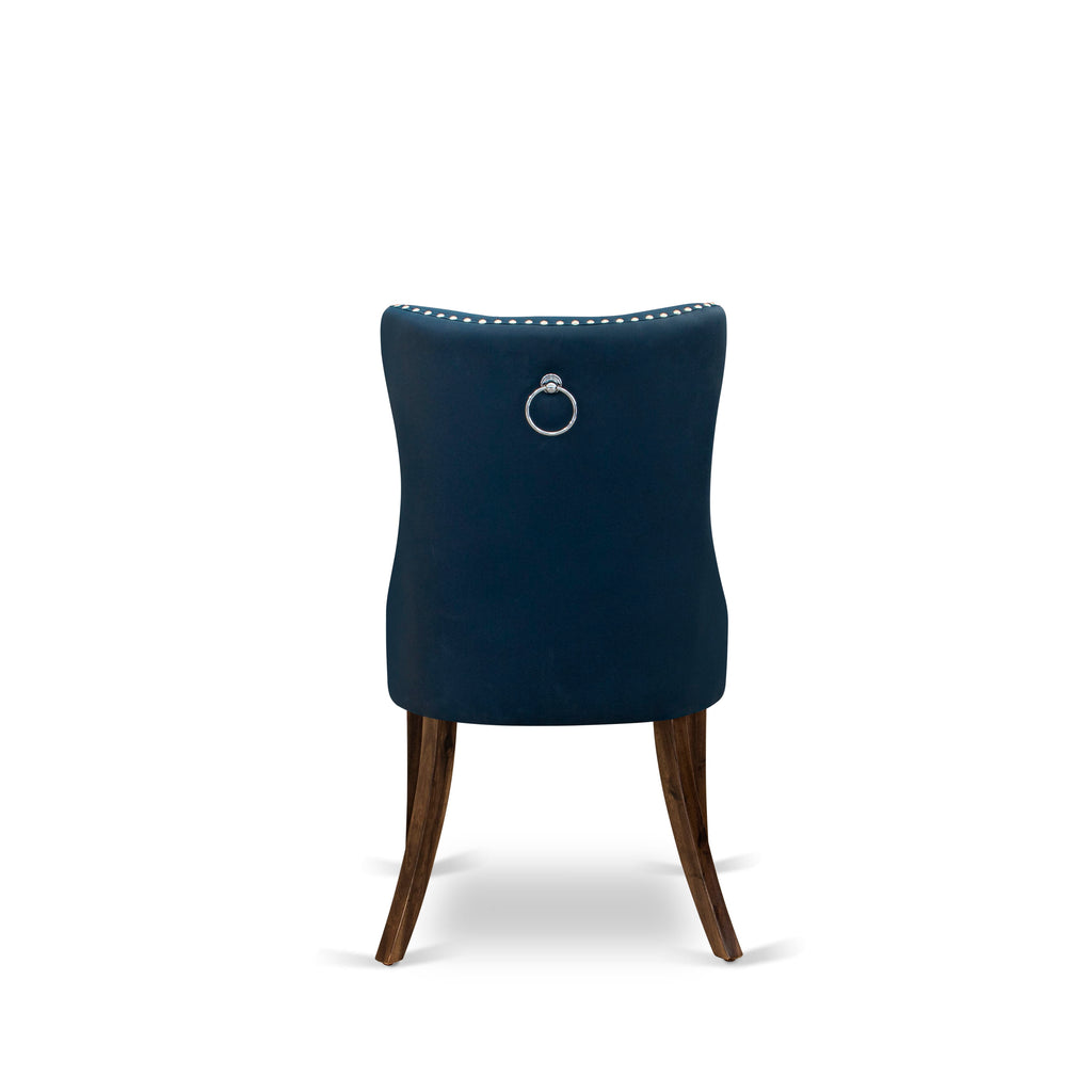 Luxe by East West Furniture F3DA5-50N-29 5-Pc Dining Table Set Include a Round Dining Table and 4 Navy Blue Faux Leather Dining Chairs with Button-Tufted Back, Antique Walnut