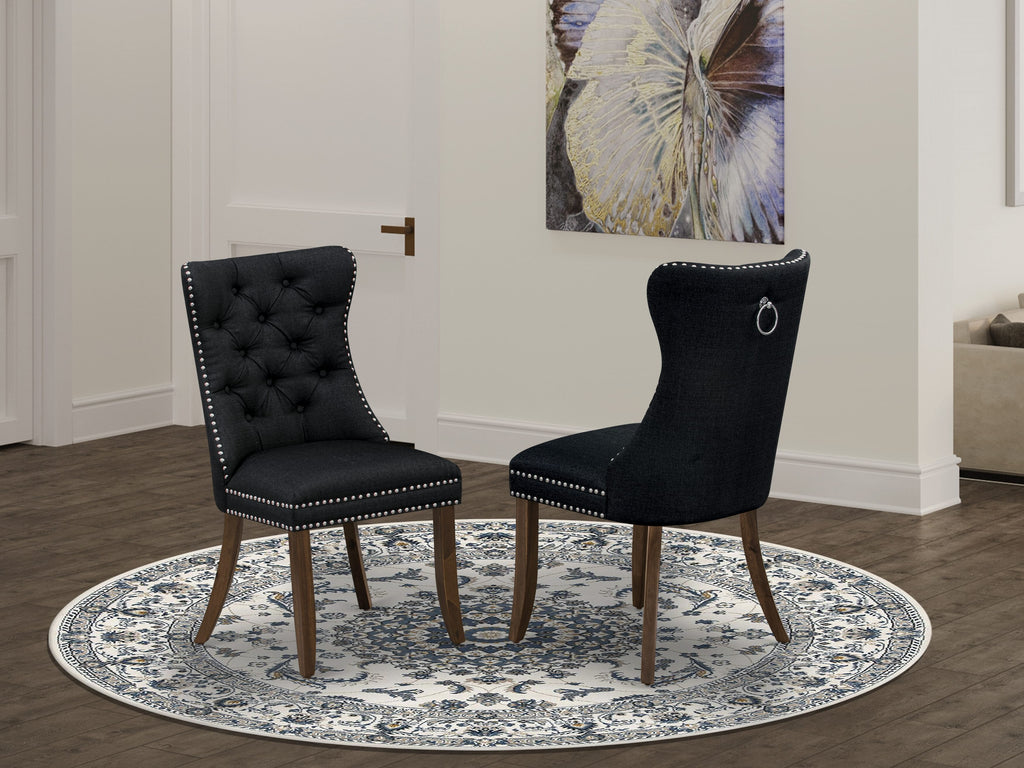 Luxe by East West Furniture F3DA5-50N-24 5-Piece Modern Dining Set with Linen Fabric 4 Black Parson chairs, Button-Tufted Backs, and a 54"Round Table in Antique Walnut Finish.