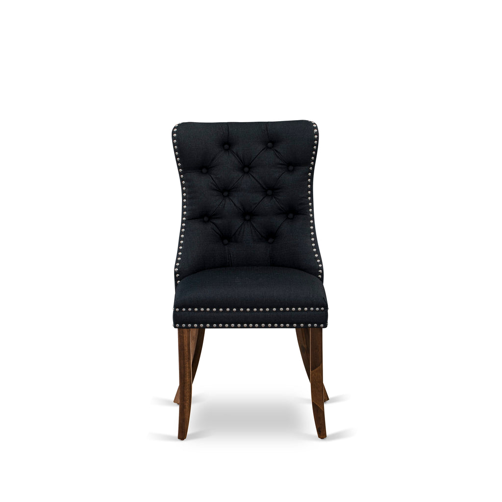 Luxe by East West Furniture I2DA5-50N-24 5-Piece Modern Dining Table Set with Linen Fabric 4 Black upholstered chairs, Button-Tufted Backs, and a 54"Round Table in Antique Walnut Finish.
