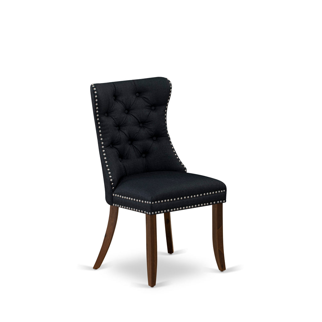 Luxe by East West Furniture F3DA5-50N-24 5-Piece Modern Dining Set with Linen Fabric 4 Black Parson chairs, Button-Tufted Backs, and a 54"Round Table in Antique Walnut Finish.