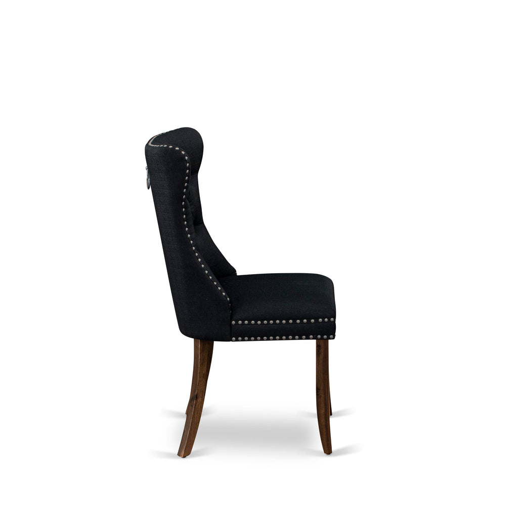 Luxe by East West Furniture F3DA5-50N-24 5-Piece Modern Dining Set with Linen Fabric 4 Black Parson chairs, Button-Tufted Backs, and a 54"Round Table in Antique Walnut Finish.