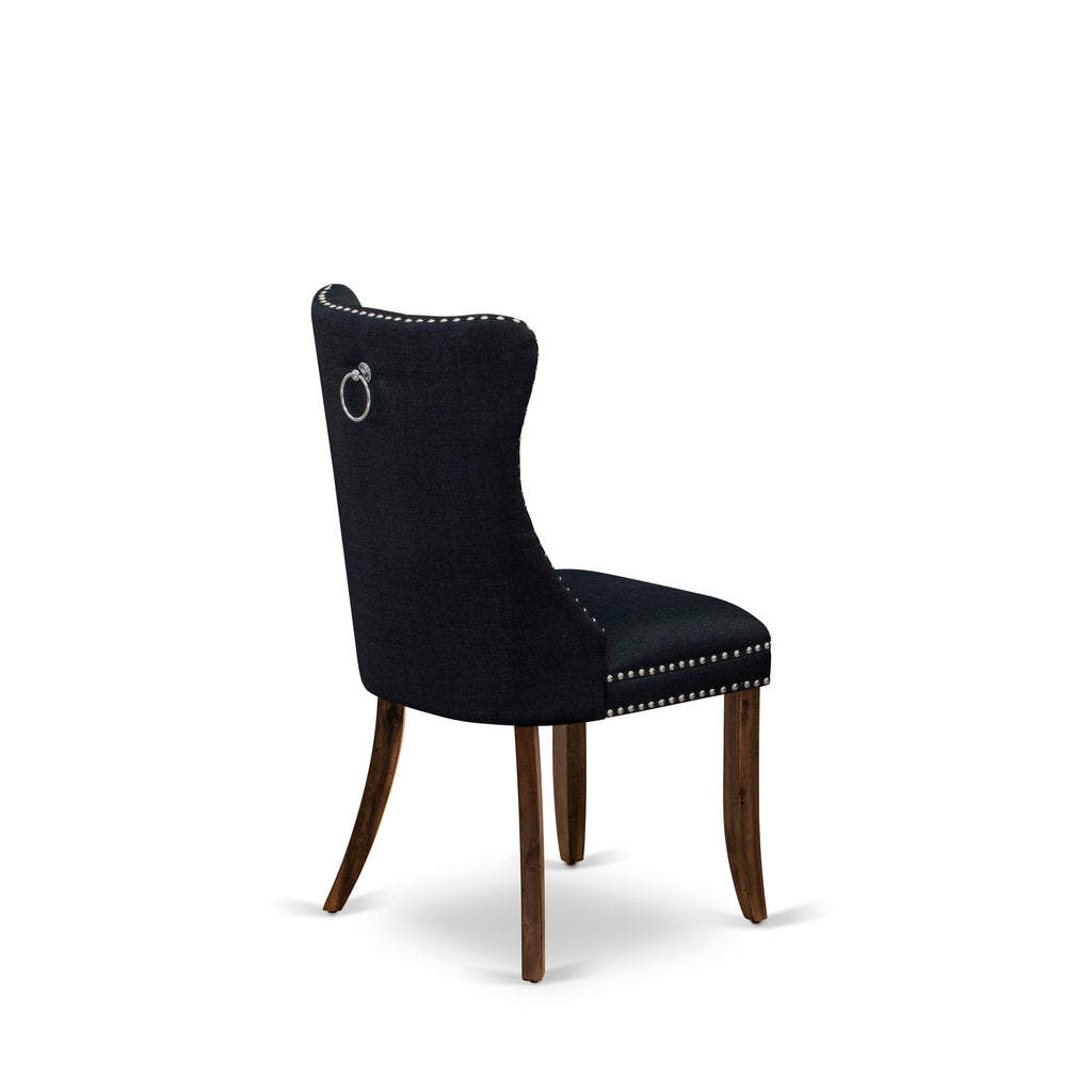 Luxe by East West Furniture F3DA5-50N-24 5-Piece Modern Dining Set with Linen Fabric 4 Black Parson chairs, Button-Tufted Backs, and a 54"Round Table in Antique Walnut Finish.