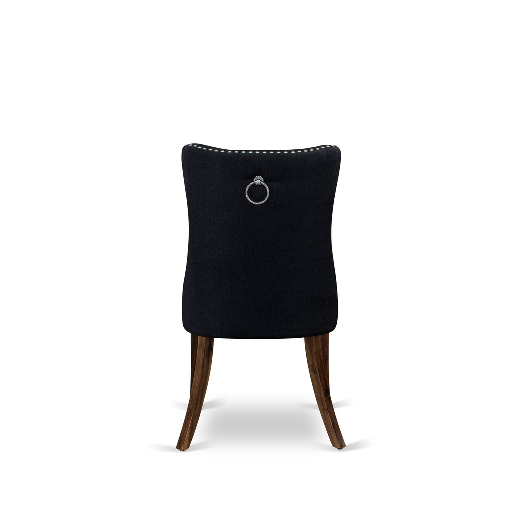 Luxe by East West Furniture F3DA5-50N-24 5-Piece Modern Dining Set with Linen Fabric 4 Black Parson chairs, Button-Tufted Backs, and a 54"Round Table in Antique Walnut Finish.