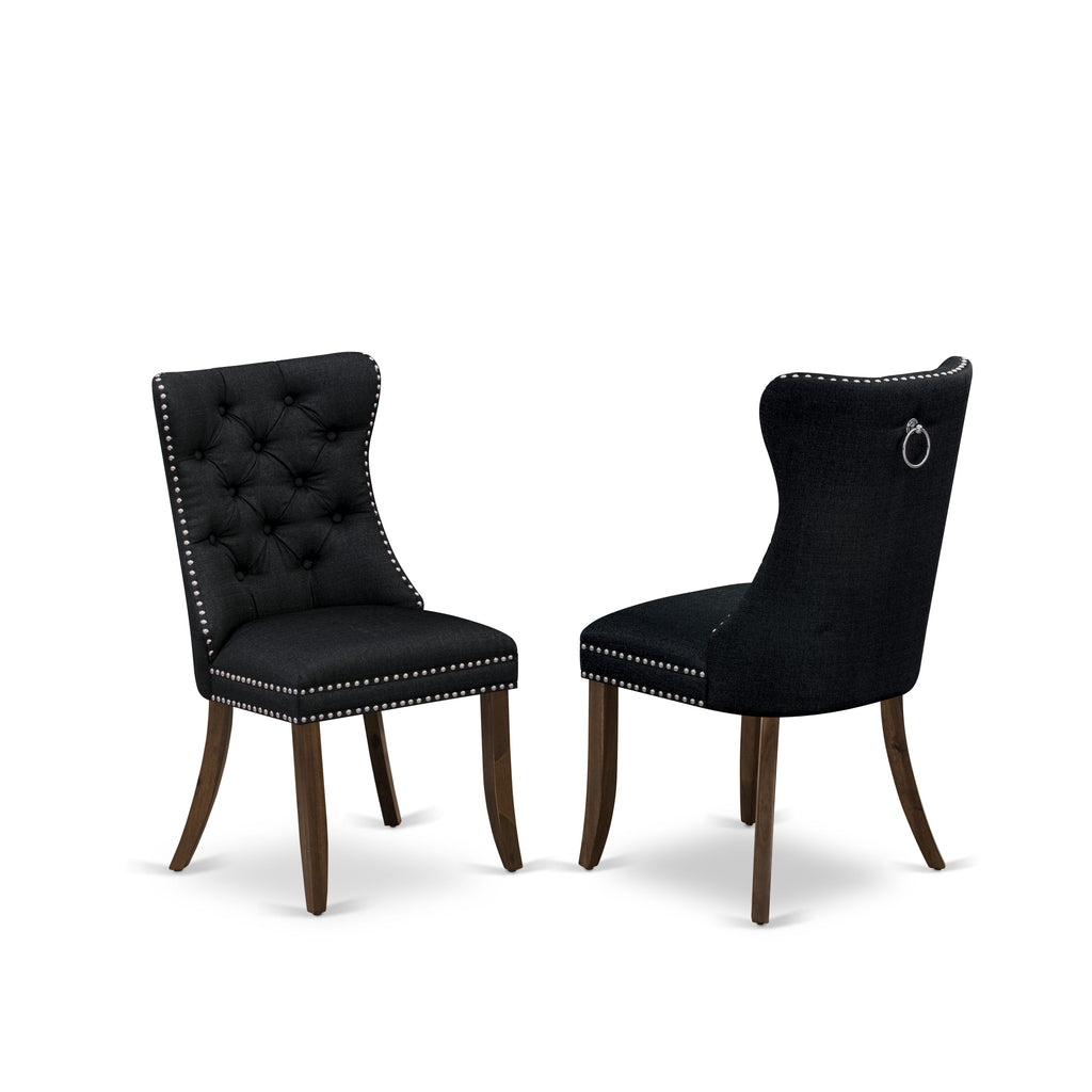 Luxe by East West Furniture I2DA5-50N-24 5-Piece Modern Dining Table Set with Linen Fabric 4 Black upholstered chairs, Button-Tufted Backs, and a 54"Round Table in Antique Walnut Finish.