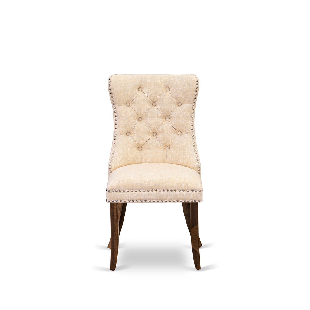 Luxe by East West Furniture F3DA5-50N-32 5-Piece Dining Room Set with Linen Fabric 4 Light Beige parson chairs, Button-Tufted Backs, and a 54"Round Dinner Table in Antique Walnut Finish.