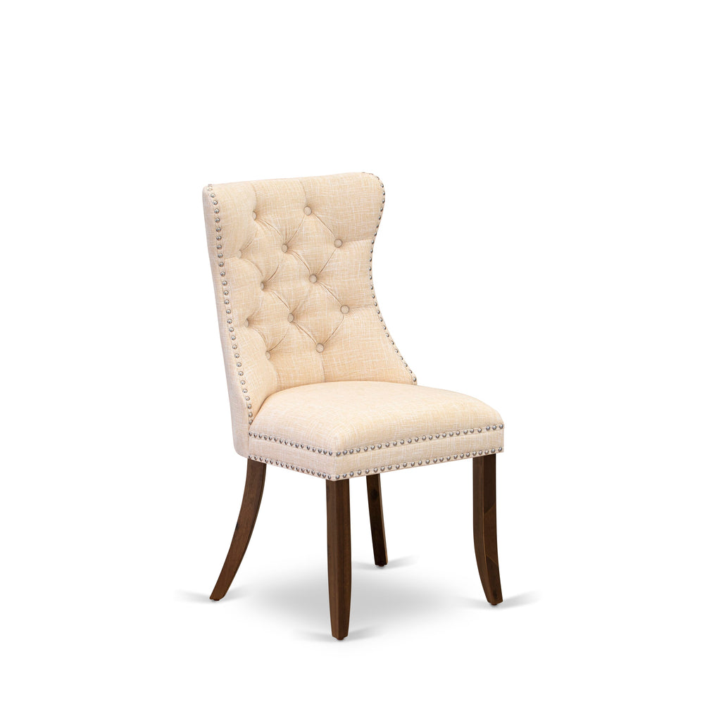 Luxe by East West Furniture I3DA5-50N-32 5-Piece Dining Table Set with Linen Fabric 4 Light Beige Dining Room chairs, Button-Tufted Backs, and a 54"Round Kitchen Table in Antique Walnut Finish.