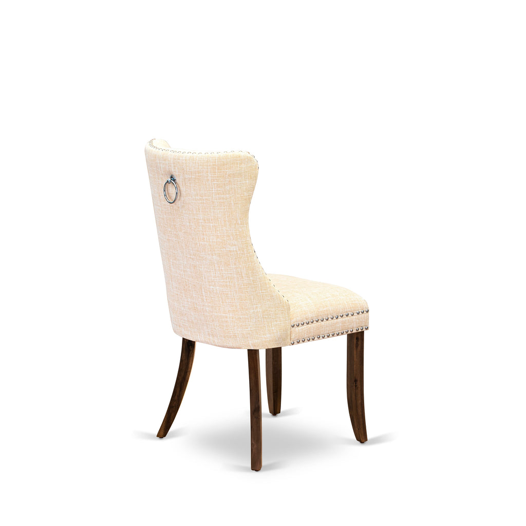 Luxe by East West Furniture I3DA5-50N-32 5-Piece Dining Table Set with Linen Fabric 4 Light Beige Dining Room chairs, Button-Tufted Backs, and a 54"Round Kitchen Table in Antique Walnut Finish.