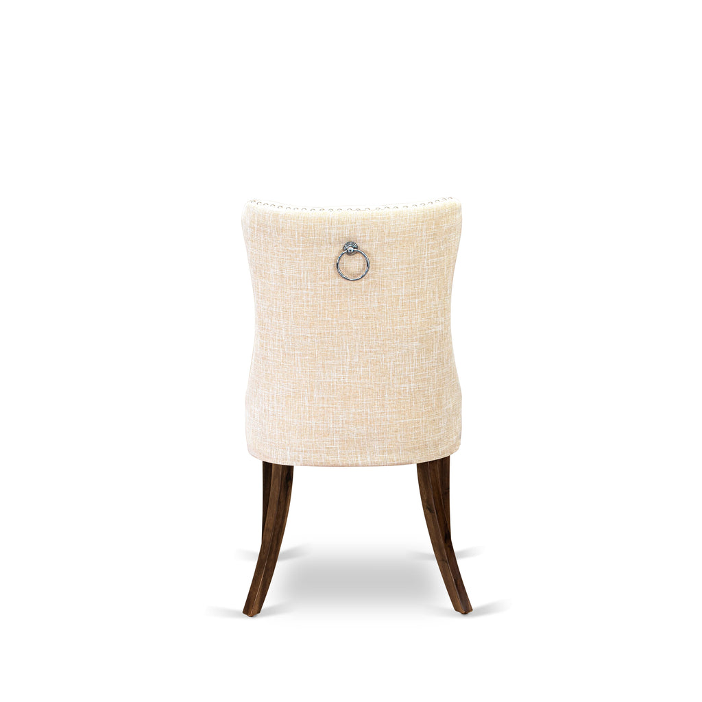 Luxe by East West Furniture I5DA5-50N-32 5-Piece Modern Dining Table Set with Linen Fabric 4 Light Beige kitchen chairs, Button-Tufted Backs, and a 54"Round Table in Antique Walnut Finish.