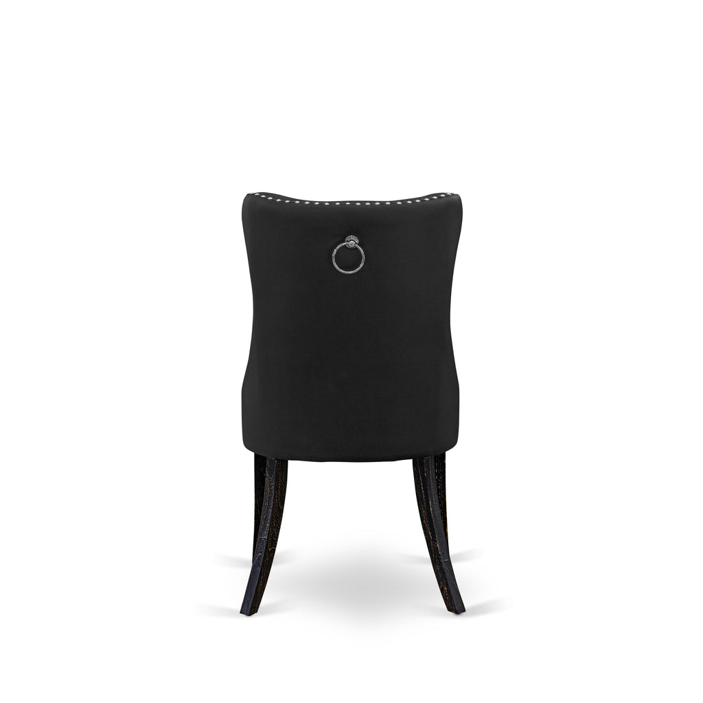 East West Furniture DAPFF12 Dallas Parson Dining Room Chairs - Button Tufted Nailhead Trim Dark Gray faux Leather Upholstered Chairs, Set of 2, Sand Blasted Black