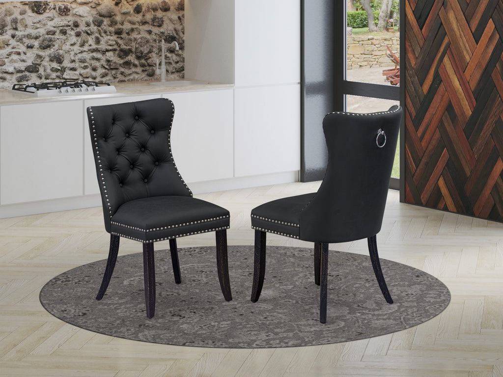 Luxe by East West Furniture NKDA5-SBB-12 5 Pieces Modern Dining Set Includes a Rectangle Kitchen Table and 4 Dark Gray Faux Leather Dining Chairs, Sand Blasting Black