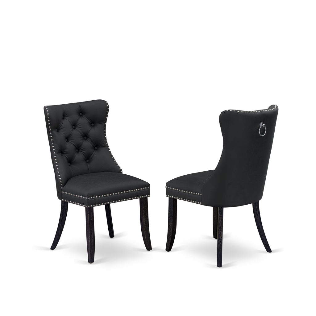 Luxe by East West Furniture NKDA5-SBB-12 5 Pieces Modern Dining Set Includes a Rectangle Kitchen Table and 4 Dark Gray Faux Leather Dining Chairs, Sand Blasting Black