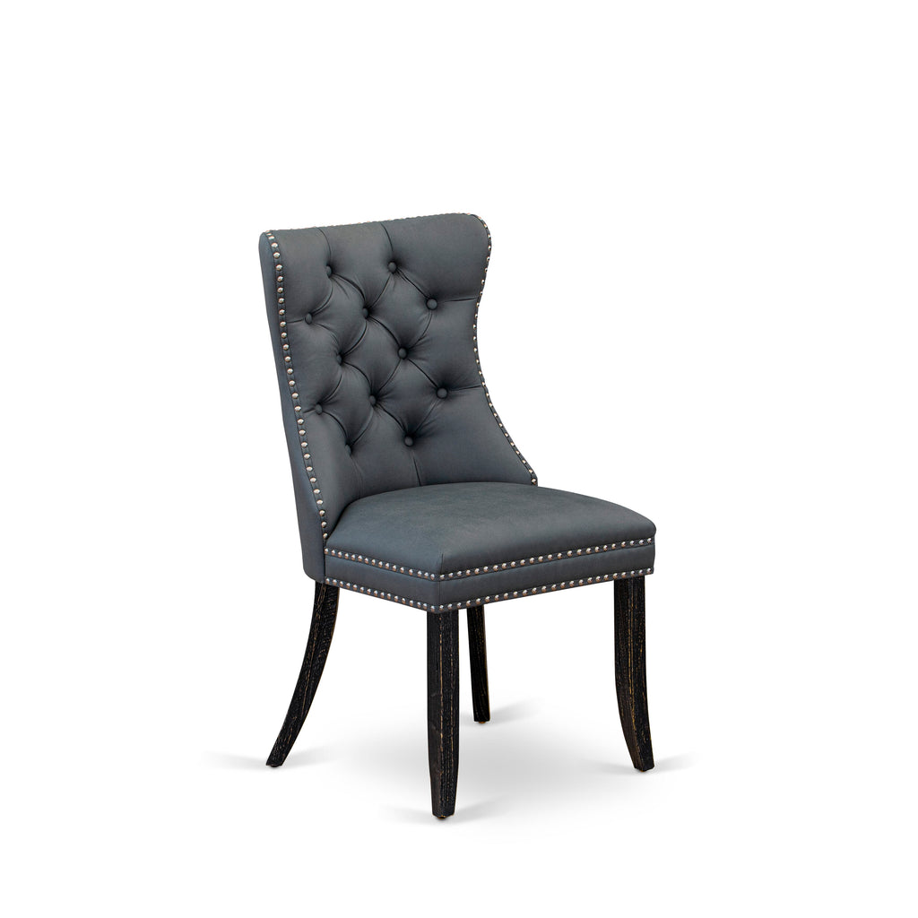 Luxe by East West Furniture F7DA7-511-13 7-piece Kitchen Table Set with Faux Leather 6 Platinum Gray parson dining chairs, Button-Tufted Backs, and a 54"Round Table in Sand Blasted Black Finish.