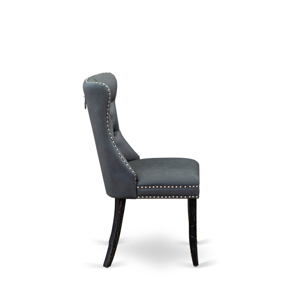 Luxe by East West Furniture LKDA9-SBB-13 9 Pieces Dining Table Set Includes a Rectangle Table and 8 Platinum Gray Faux Leather Dining Chairs, Sand Blasting Black