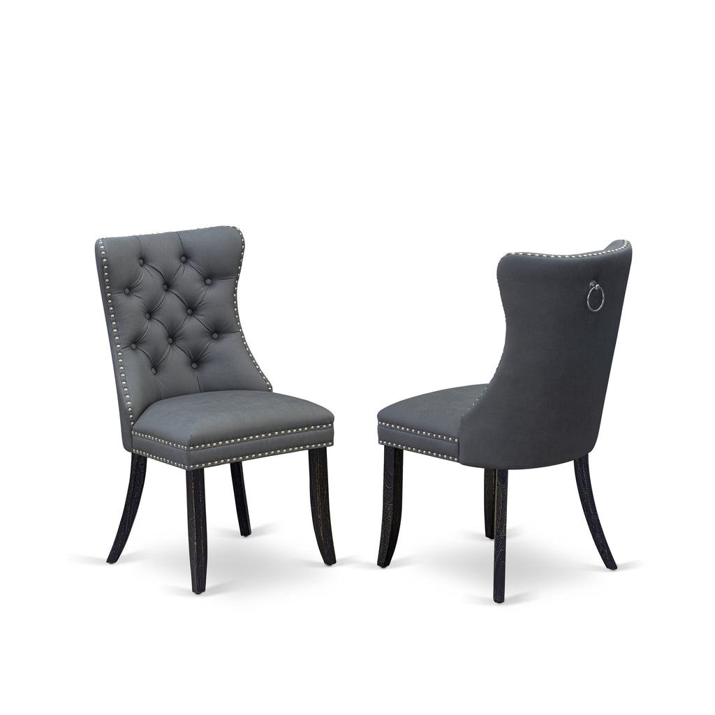 Luxe by East West Furniture NKDA7-SBB-13 7 Pieces Dining Set Contains a Rectangle Kitchen Table and 6 Platinum Gray Faux Leather Modern Chairs, Sand Blasting Black
