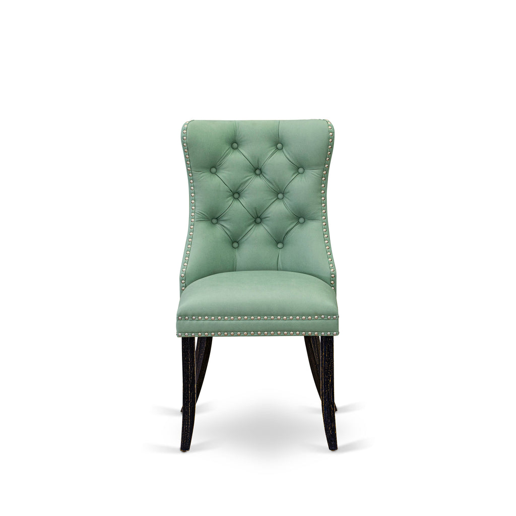 Luxe by East West Furniture F2DA7-411-22 7 Piece Dinette Set Consists of a 48" Round Table with Pedestal and 6 Willow Green Faux Leather Dining Chairs, Sand Blasted Black