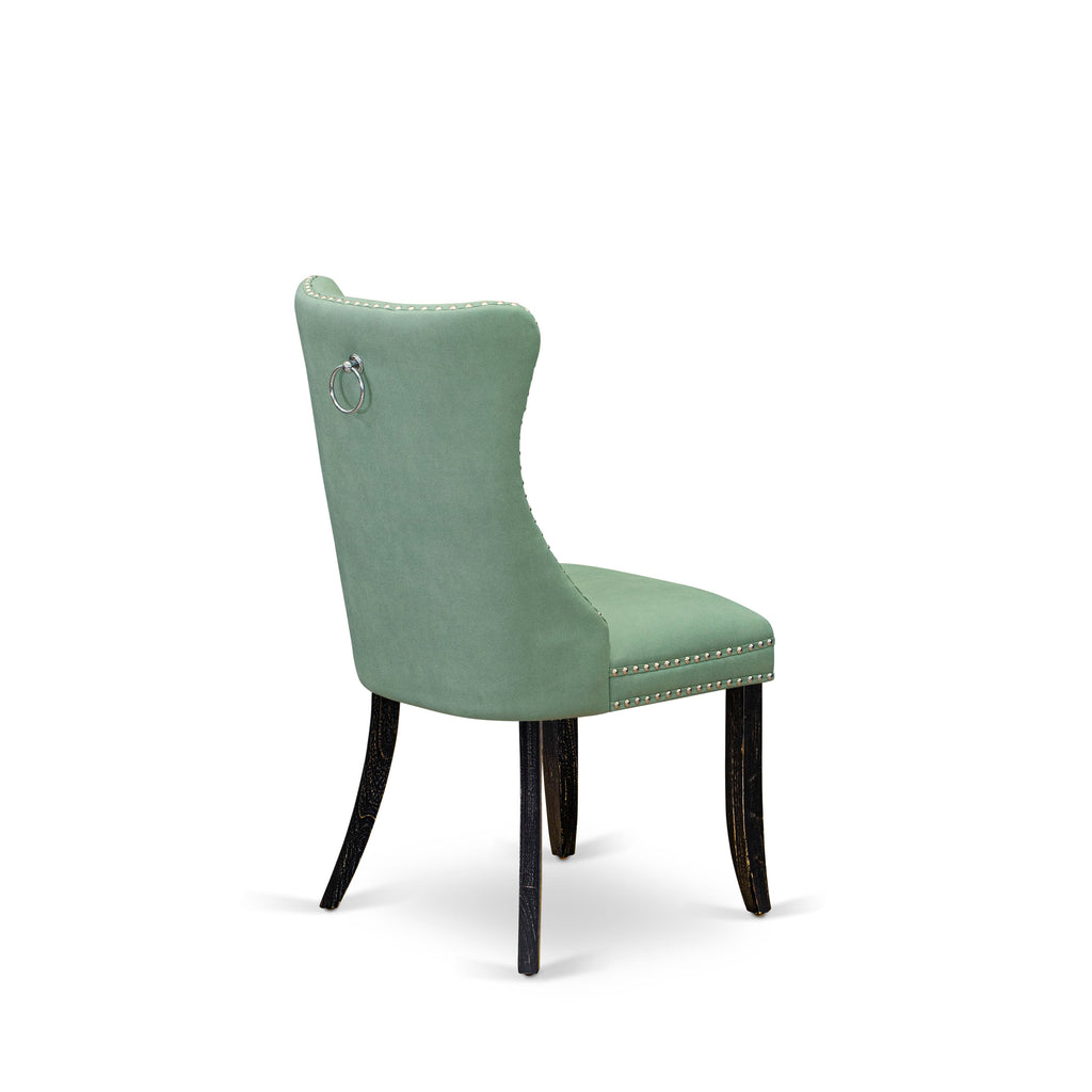 East West Furniture DAPFF22 Dallas Parson Chairs - Button Tufted Nailhead Trim Willow Green faux Leather Upholstered Dining Chairs, Set of 2, Sand Blasted Black