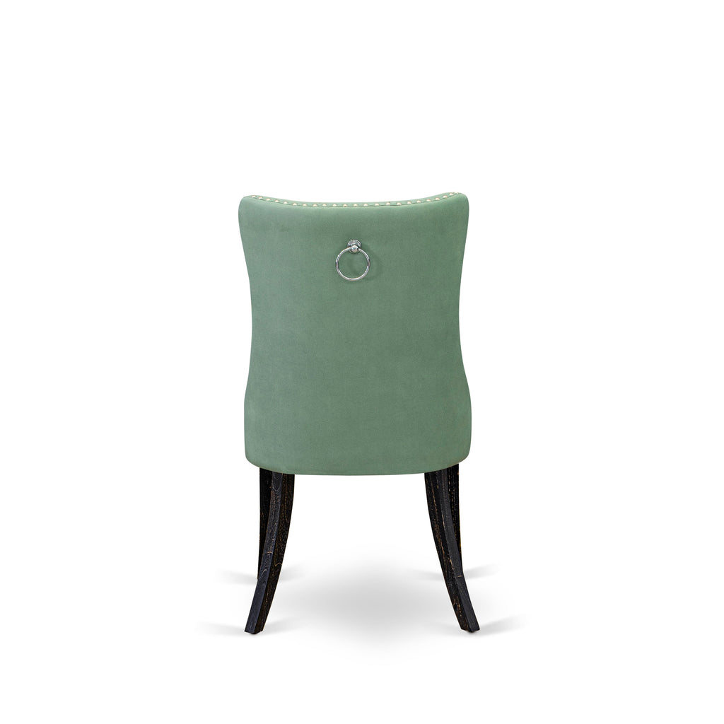 East West Furniture DAPFF22 Dallas Parson Chairs - Button Tufted Nailhead Trim Willow Green faux Leather Upholstered Dining Chairs, Set of 2, Sand Blasted Black