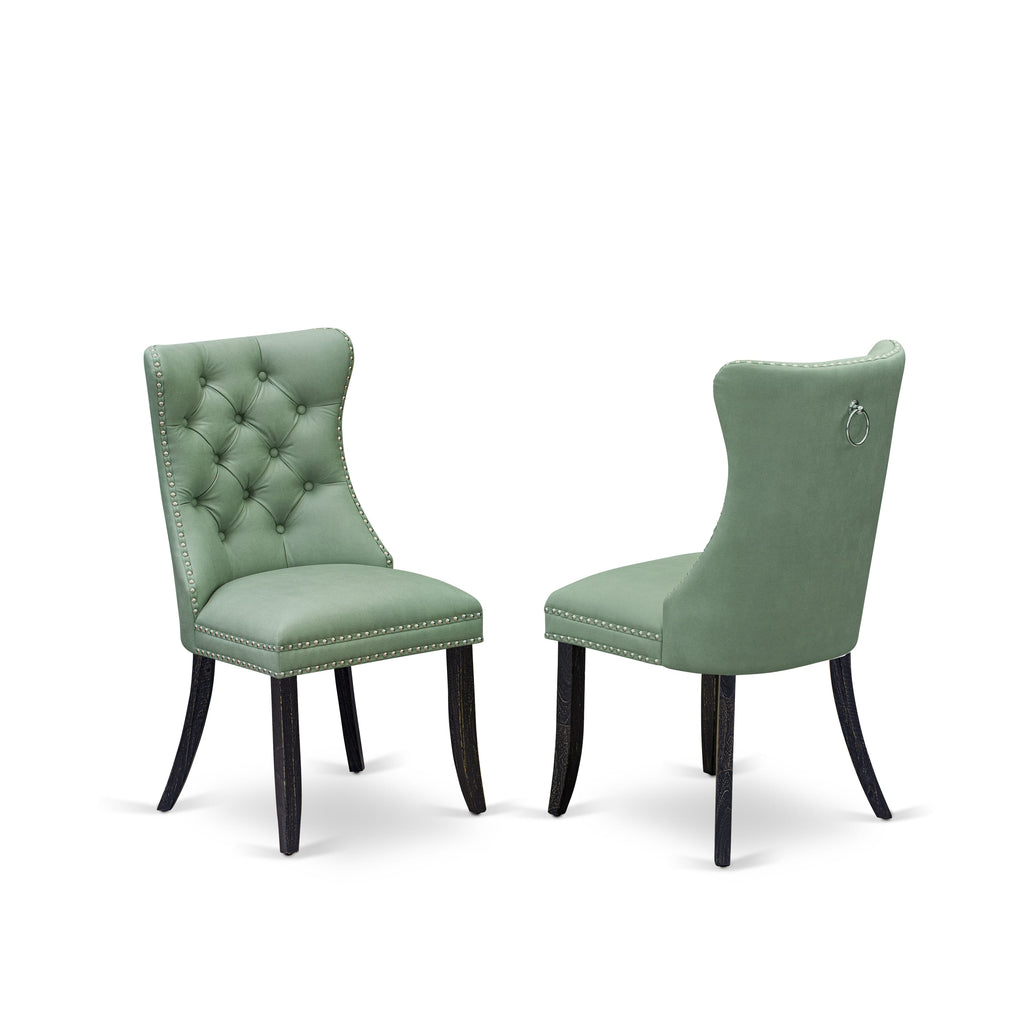 Luxe by East West Furniture NKDA5-SBB-22 5 Pieces Modern Dining Set Includes a Rectangle Kitchen Table and 4 Willow Green Faux Leather Dining Chairs, Sand Blasting Black