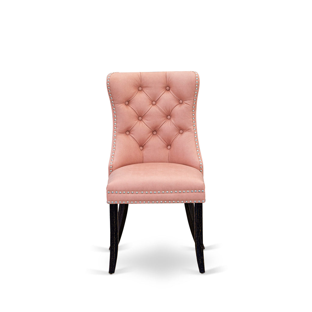 East West Furniture DAPFF23 Dallas Parson Dining Room Chairs - Button Tufted Nailhead Trim Beige Red faux Leather Upholstered Chairs, Set of 2, Sand Blasted Black