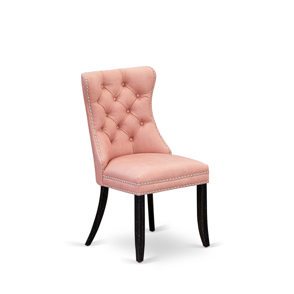 East West Furniture DAPFF23 Dallas Parson Dining Room Chairs - Button Tufted Nailhead Trim Beige Red faux Leather Upholstered Chairs, Set of 2, Sand Blasted Black