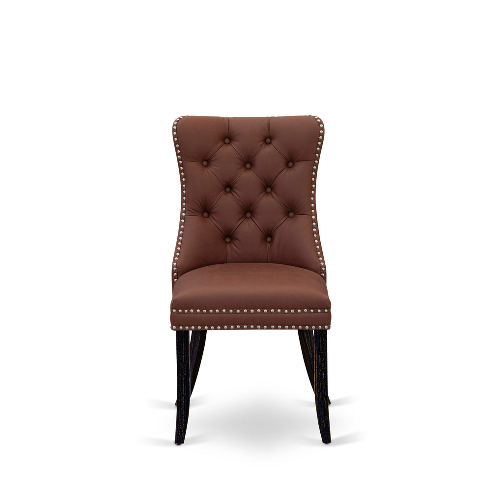 Luxe by East West Furniture NKDA5-SBB-26 - 5-piece mid-century kitchen set includes a wooden table and 4 Burgundy Faux Leather dining chairs with Button Tufted Chair Back - Sand Blasting Black Finish