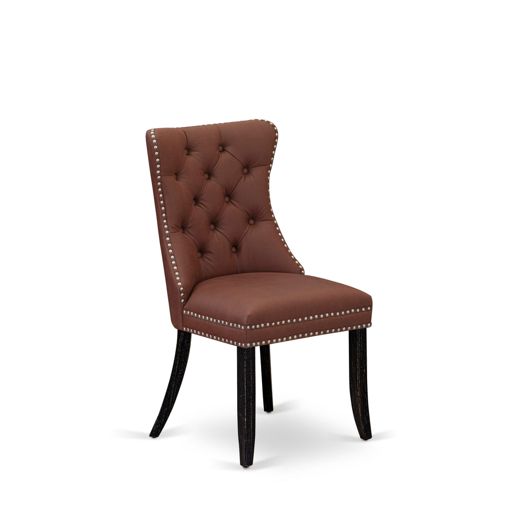 East West Furniture DAPFF26 Dallas Parson Dining Chairs - Button Tufted Nailhead Trim Burgundy faux Leather Padded Chairs, Set of 2, Sand Blasted Black