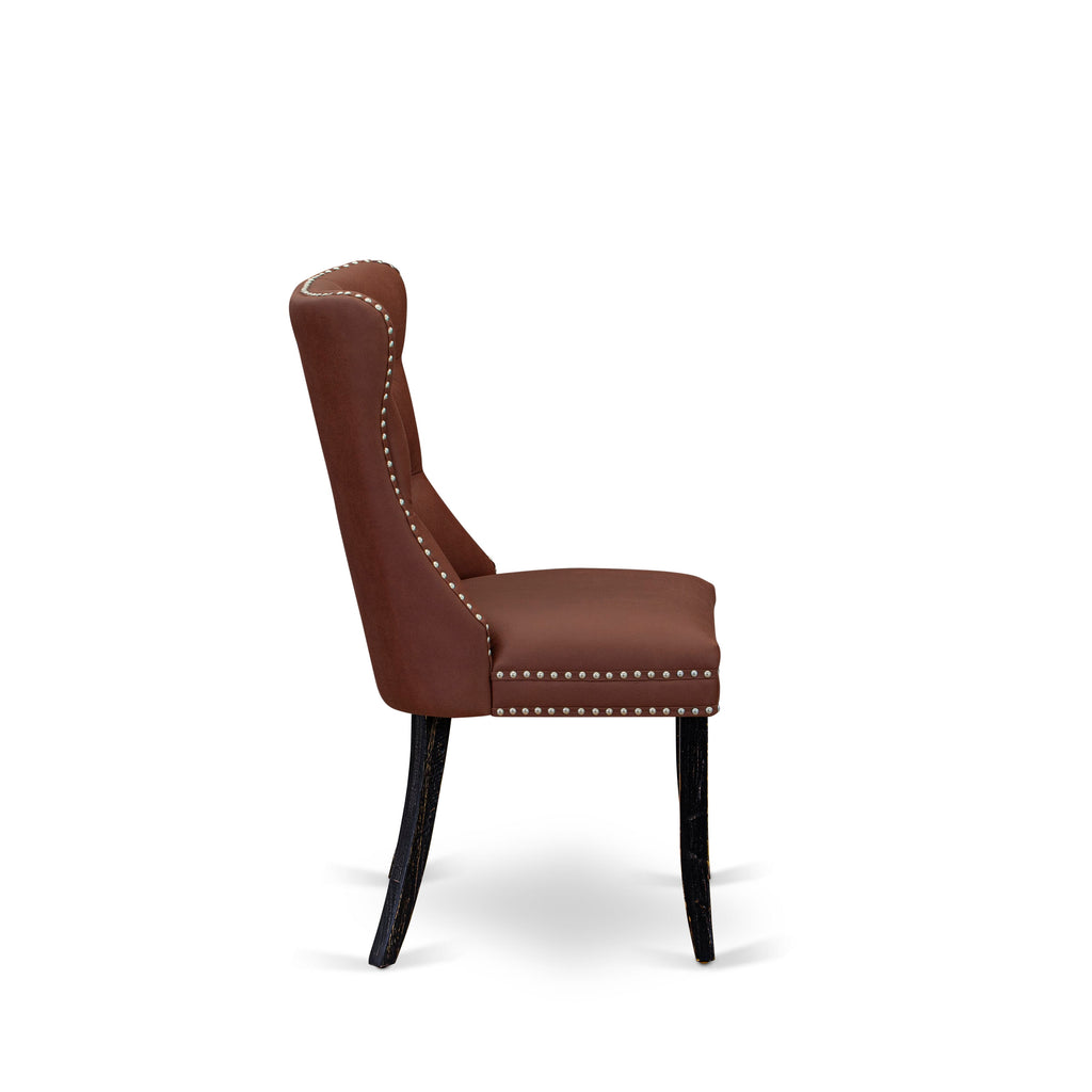 East West Furniture DAPFF26 Dallas Parson Dining Chairs - Button Tufted Nailhead Trim Burgundy faux Leather Padded Chairs, Set of 2, Sand Blasted Black