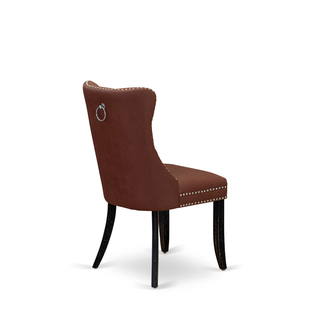 East West Furniture DAPFF26 Dallas Parson Dining Chairs - Button Tufted Nailhead Trim Burgundy faux Leather Padded Chairs, Set of 2, Sand Blasted Black