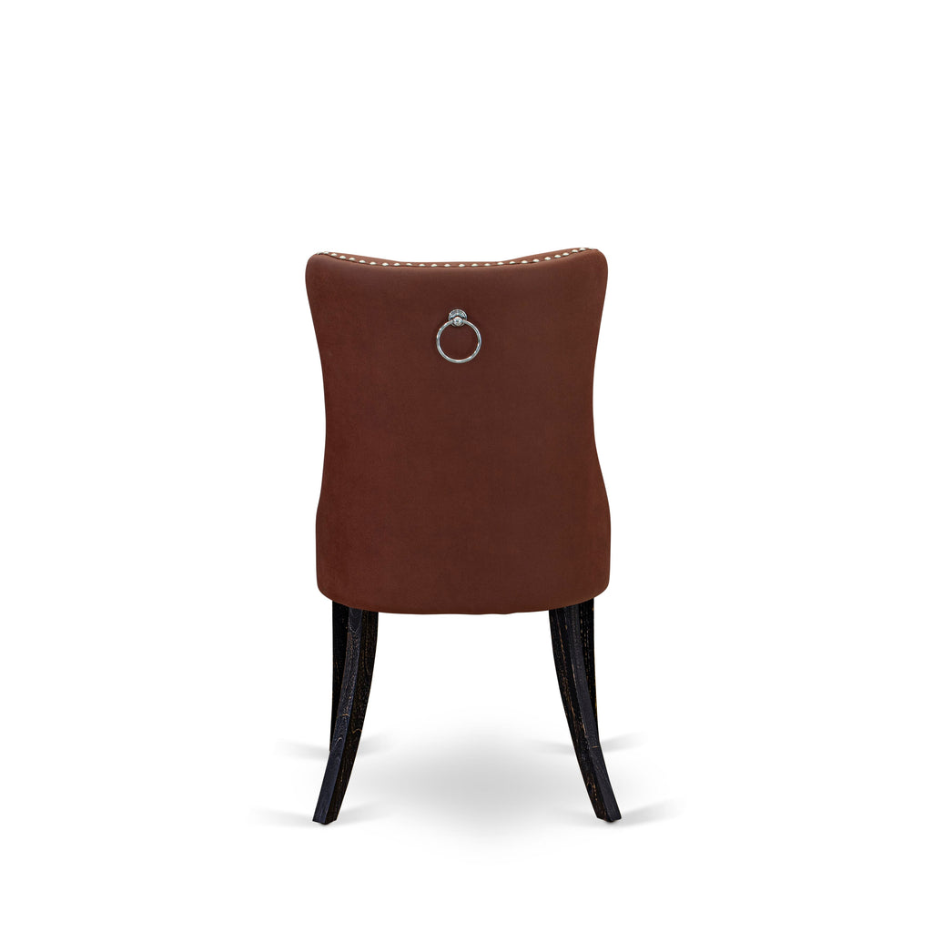 Luxe by East West Furniture NKDA5-SBB-26 - 5-piece mid-century kitchen set includes a wooden table and 4 Burgundy Faux Leather dining chairs with Button Tufted Chair Back - Sand Blasting Black Finish