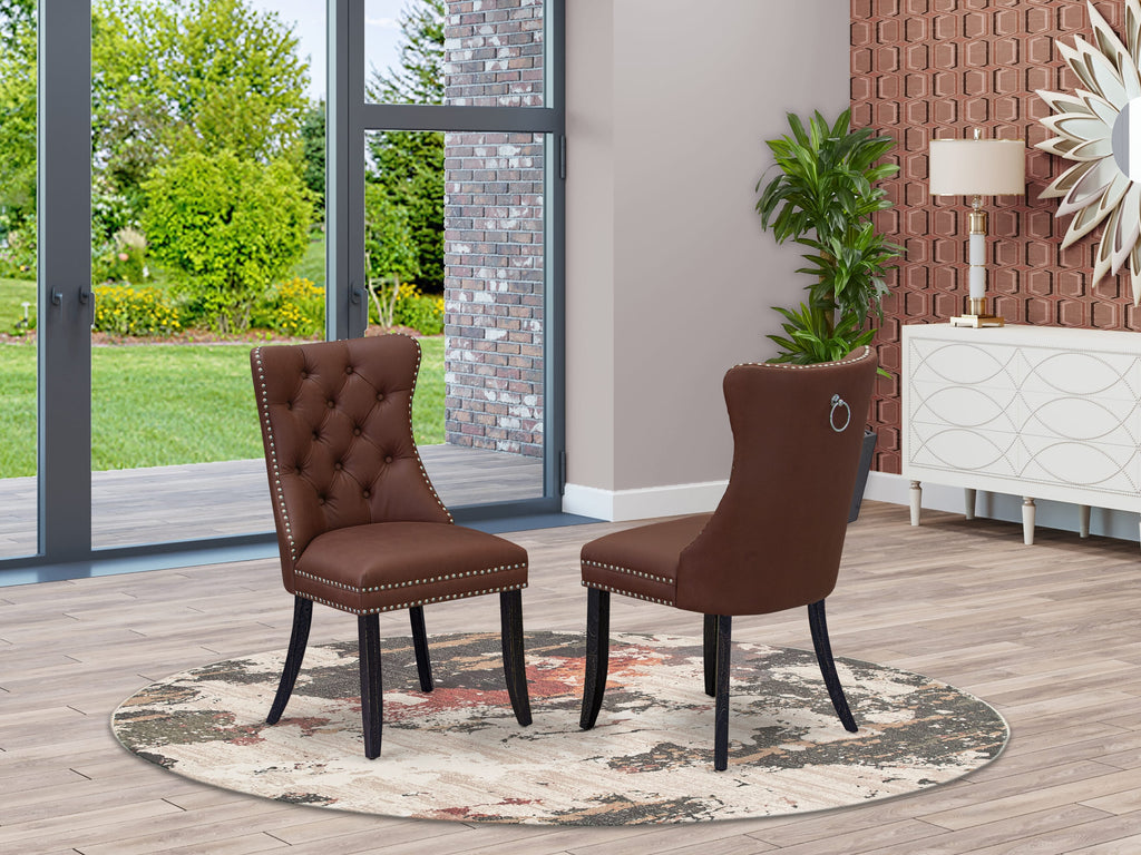 East West Furniture DAPFF26 Dallas Parson Dining Chairs - Button Tufted Nailhead Trim Burgundy faux Leather Padded Chairs, Set of 2, Sand Blasted Black