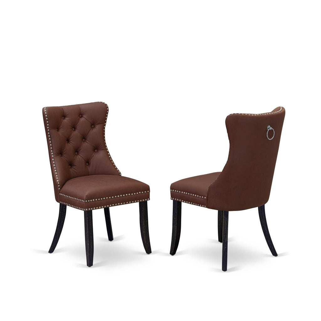Luxe by East West Furniture NKDA7-SBB-26 - 7-piece dining table set includes a dinner table and 6 Burgundy Faux Leather dining chairs with Button Tufted Chair Back - Sand Blasting Black Finish