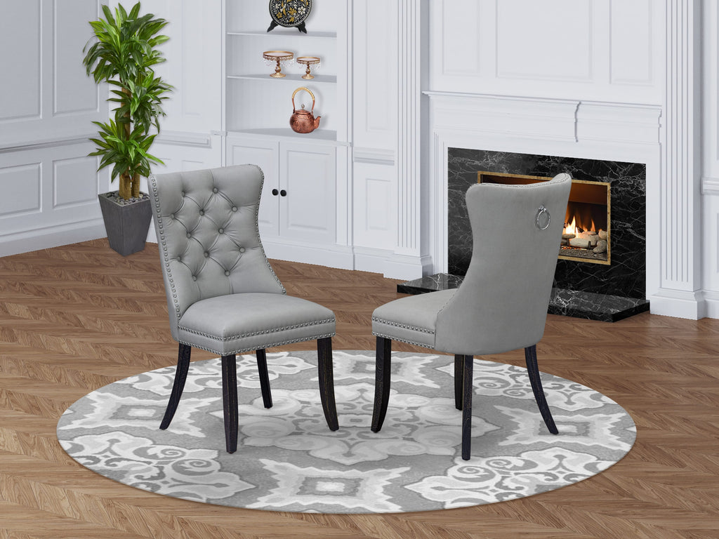 East West Furniture DAPFF27 Dallas Parson Kitchen Chairs - Button Tufted Nailhead Trim Light Gray faux Leather Upholstered Dining Chairs, Set of 2, Sand Blasted Black