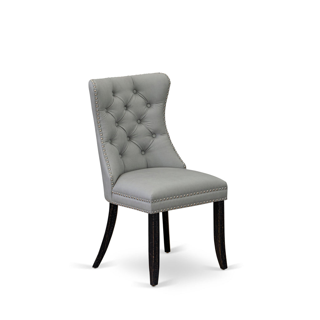 East West Furniture DAPFF27 Dallas Parson Kitchen Chairs - Button Tufted Nailhead Trim Light Gray faux Leather Upholstered Dining Chairs, Set of 2, Sand Blasted Black