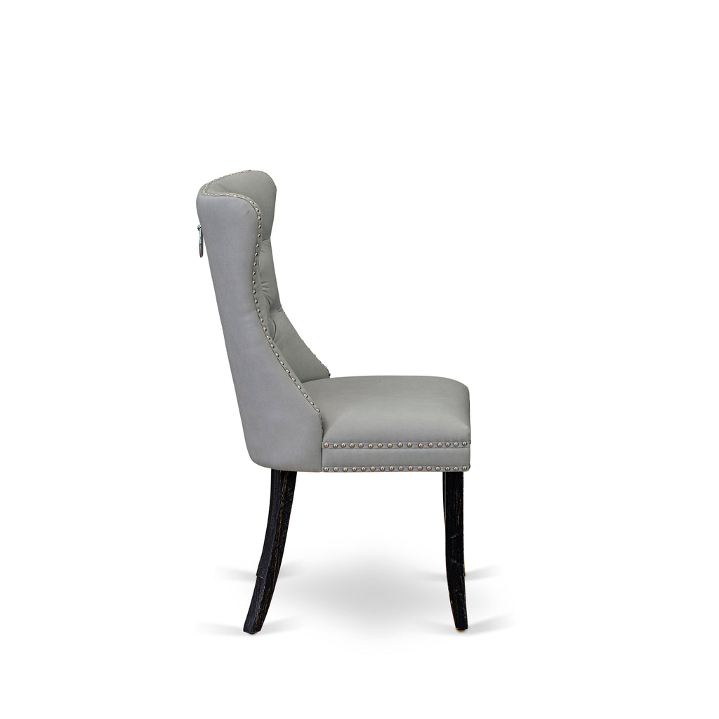 East West Furniture DAPFF27 Dallas Parson Kitchen Chairs - Button Tufted Nailhead Trim Light Gray faux Leather Upholstered Dining Chairs, Set of 2, Sand Blasted Black