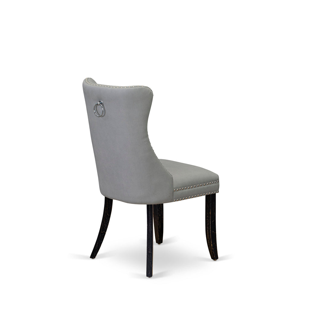 East West Furniture DAPFF27 Dallas Parson Kitchen Chairs - Button Tufted Nailhead Trim Light Gray faux Leather Upholstered Dining Chairs, Set of 2, Sand Blasted Black