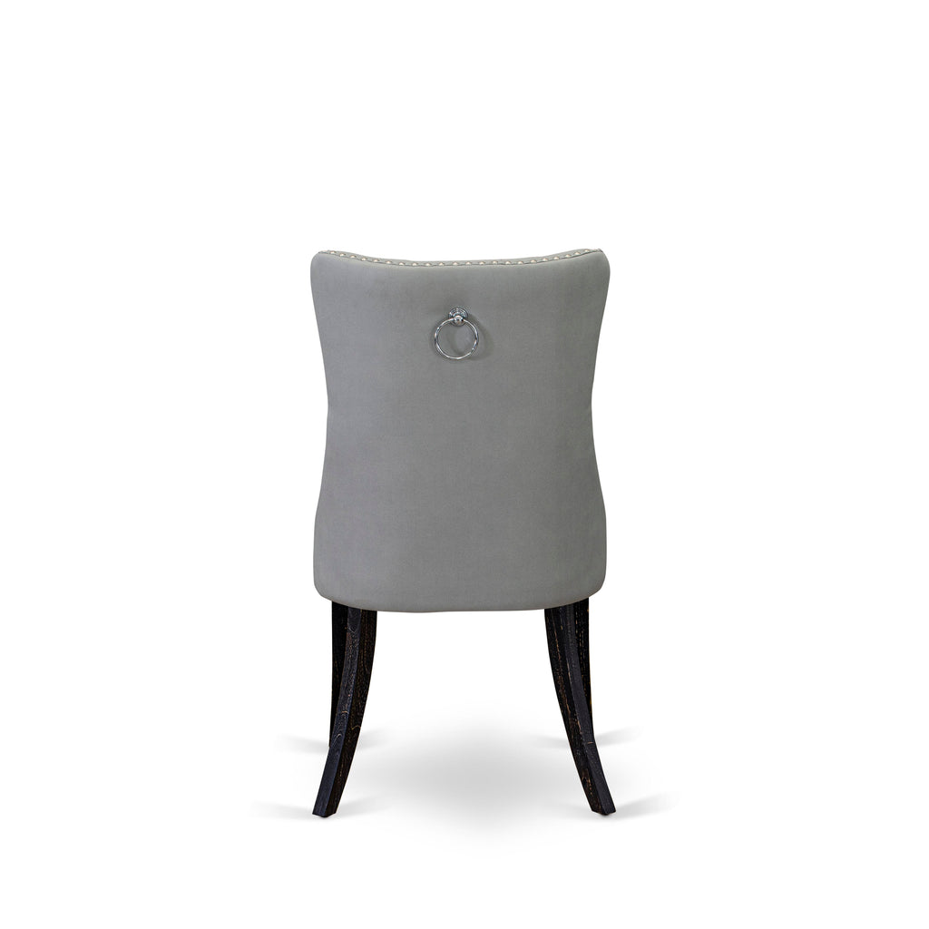 East West Furniture DAPFF27 Dallas Parson Kitchen Chairs - Button Tufted Nailhead Trim Light Gray faux Leather Upholstered Dining Chairs, Set of 2, Sand Blasted Black