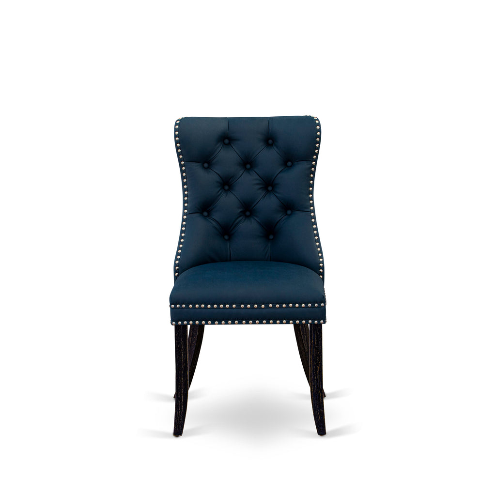 Luxe by East West Furniture NKDA5-SBB-29 - 5-piece dining table set includes a dining table and 4 Navy Blue Faux Leather dining Chairs with Button Tufted Chair Back - Sand Blasting Black Finish.