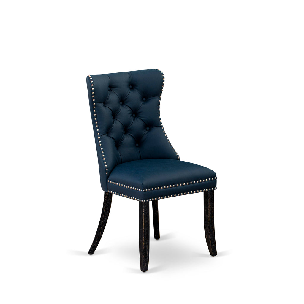 Luxe by East West Furniture NKDA5-SBB-29 - 5-piece dining table set includes a dining table and 4 Navy Blue Faux Leather dining Chairs with Button Tufted Chair Back - Sand Blasting Black Finish.