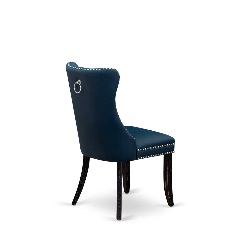 Luxe by East West Furniture NKDA9-SBB-29 - 9-piece kitchen table set includes a dinner table and 8 Navy Blue Faux Leather dining Chairs with Button Tufted Chair Back - Sand Blasting Black Finish.