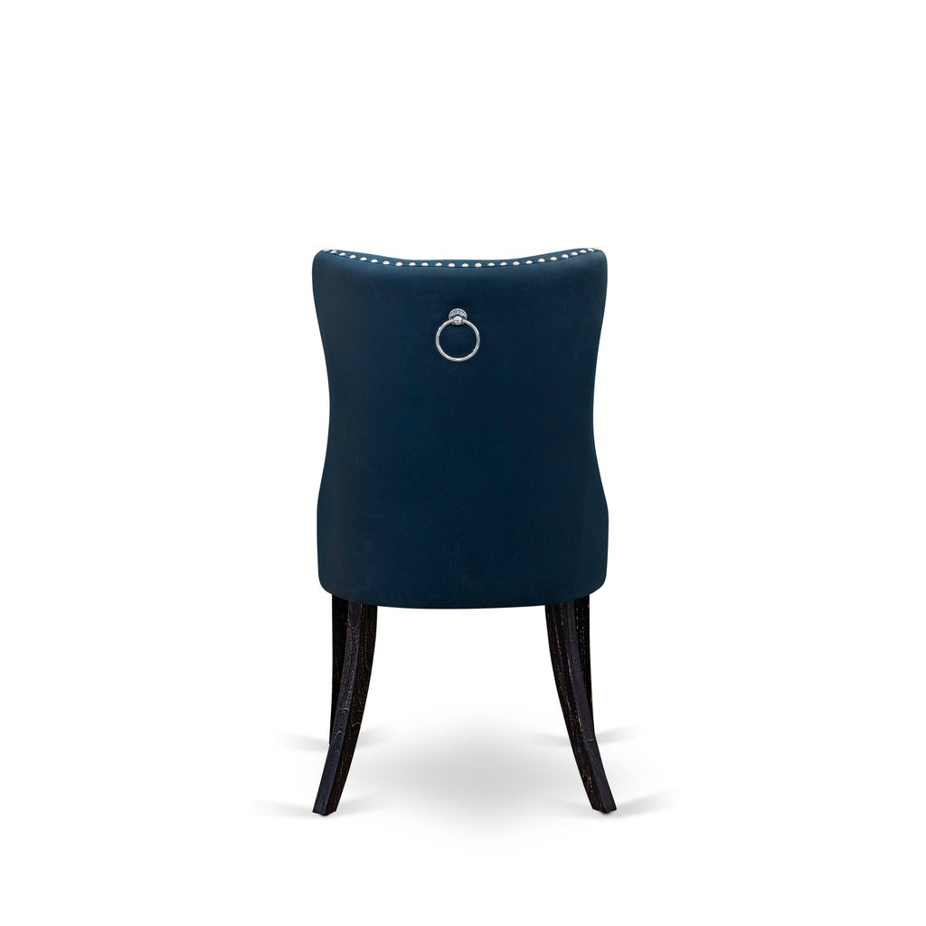 Luxe by East West Furniture NKDA9-SBB-29 - 9-piece kitchen table set includes a dinner table and 8 Navy Blue Faux Leather dining Chairs with Button Tufted Chair Back - Sand Blasting Black Finish.