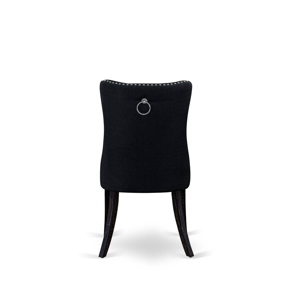East West Furniture DAPFL24 Dallas Parson Chairs - Button Tufted Nailhead Trim Black Linen Fabric Padded Dining Chairs, Set of 2, Sand Blasted Black