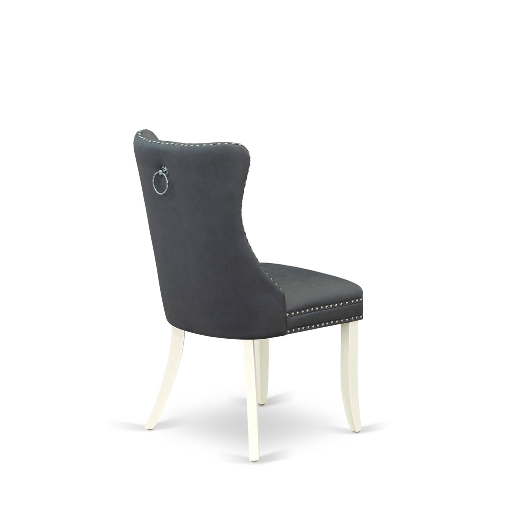 East West Furniture DAPHF13 Dallas Parson Dining Chairs - Button Tufted Nailhead Trim Platinum Gray faux Leather Upholstered Chairs, Set of 2, Wirebrushed Bright Linen white