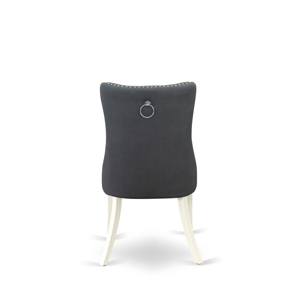 East West Furniture DAPHF13 Dallas Parson Dining Chairs - Button Tufted Nailhead Trim Platinum Gray faux Leather Upholstered Chairs, Set of 2, Wirebrushed Bright Linen white