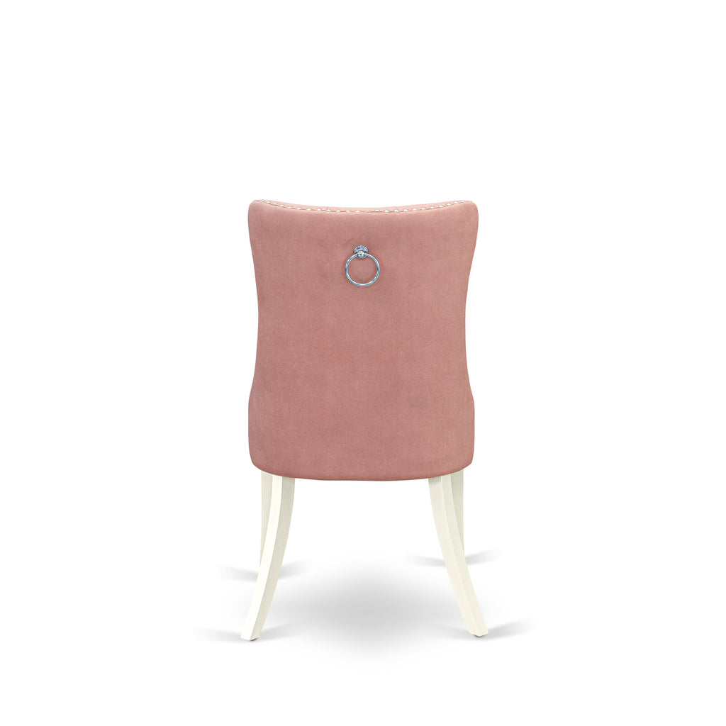 East West Furniture DAPHF23 Dallas Parson Kitchen Chairs - Button Tufted Nailhead Trim Beige Red faux Leather Upholstered Dining Chairs, Set of 2, Wirebrushed Bright Linen white