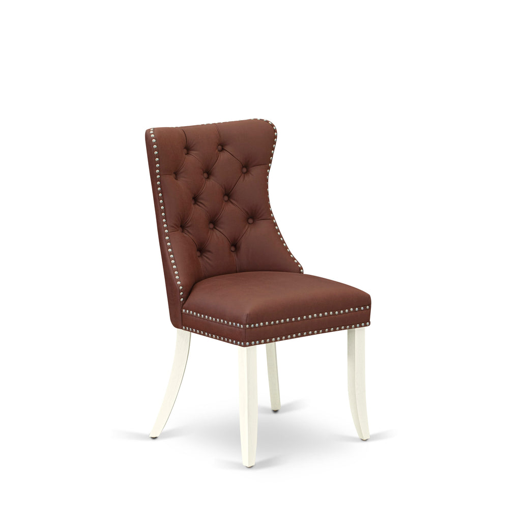 East West Furniture DAPHF26 Dallas Parsons Dining Chairs - Button Tufted Nailhead Trim Burgundy faux Leather Padded Chairs, Set of 2, Wirebrushed Bright Linen white