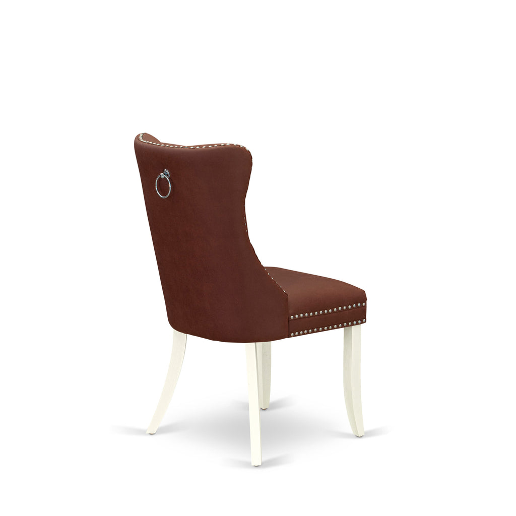 East West Furniture DAPHF26 Dallas Parsons Dining Chairs - Button Tufted Nailhead Trim Burgundy faux Leather Padded Chairs, Set of 2, Wirebrushed Bright Linen white