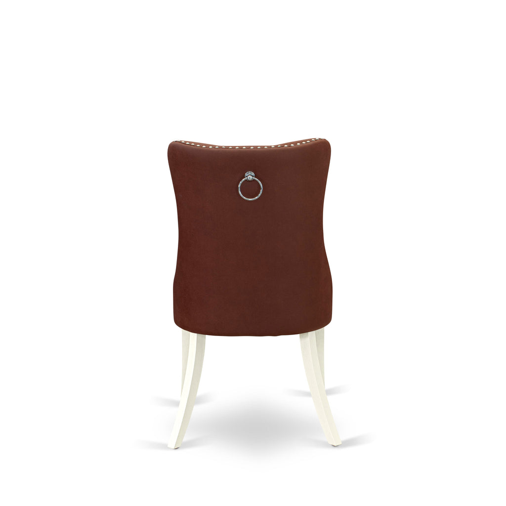 East West Furniture DAPHF26 Dallas Parsons Dining Chairs - Button Tufted Nailhead Trim Burgundy faux Leather Padded Chairs, Set of 2, Wirebrushed Bright Linen white