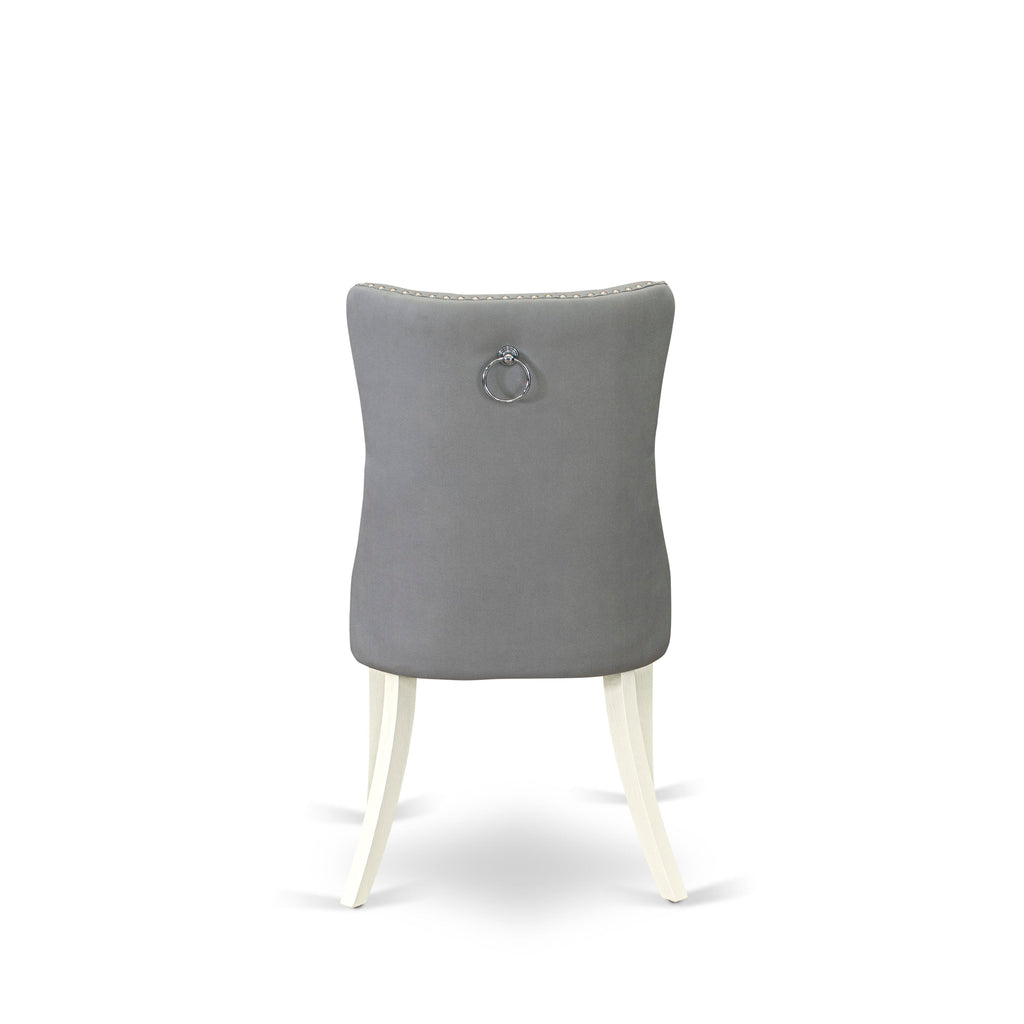 East West Furniture DAPHF27 Dallas Parson Dining Room Chairs - Button Tufted Nailhead Trim Light Gray faux Leather Upholstered Chairs, Set of 2, Wirebrushed Bright Linen white